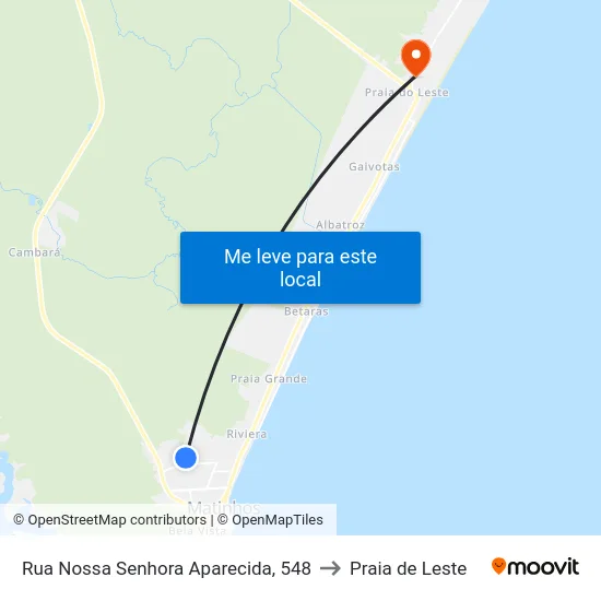 Rua Nossa Senhora Aparecida, 548 to Praia de Leste map