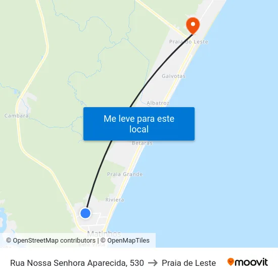 Rua Nossa Senhora Aparecida, 530 to Praia de Leste map