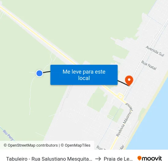 Tabuleiro - Rua Salustiano Mesquita, 31 to Praia de Leste map