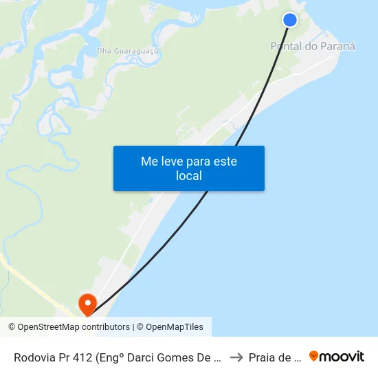 Rodovia Pr 412 (Engº Darci Gomes De Morais) - Km 66 to Praia de Leste map