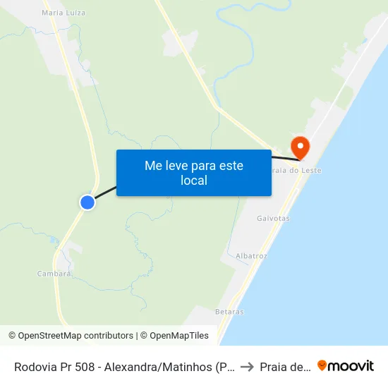 Rodovia Pr 508 - Alexandra/Matinhos (Parque Águas Claras) to Praia de Leste map