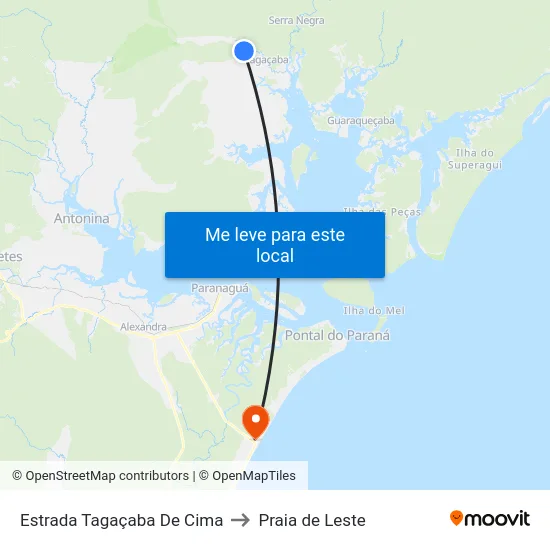 Estrada Tagaçaba De Cima to Praia de Leste map
