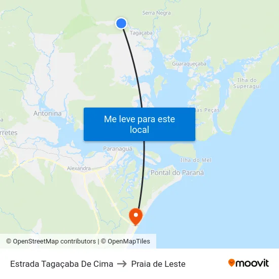 Estrada Tagaçaba De Cima to Praia de Leste map