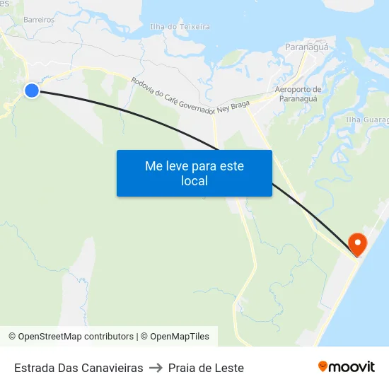 Estrada Das Canavieiras to Praia de Leste map