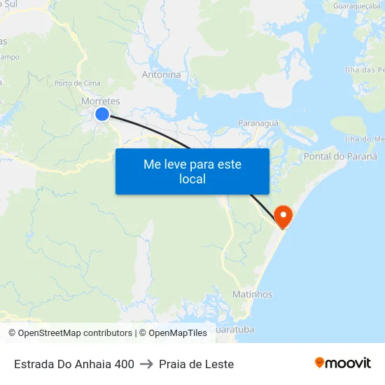 Estrada Do Anhaia 400 to Praia de Leste map
