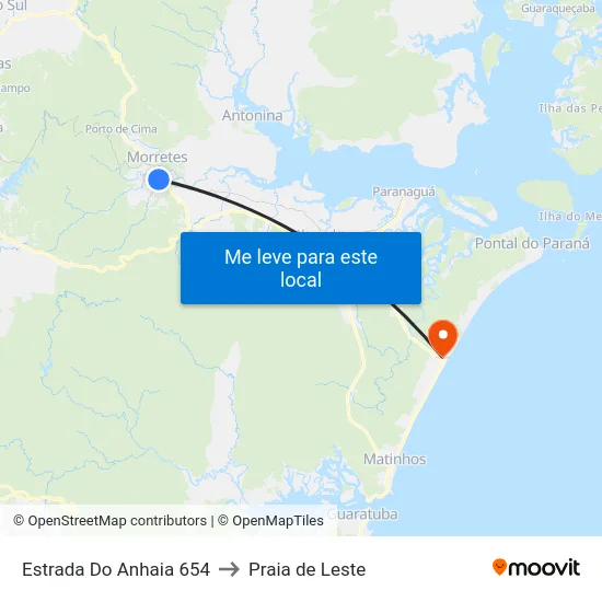 Estrada Do Anhaia 654 to Praia de Leste map