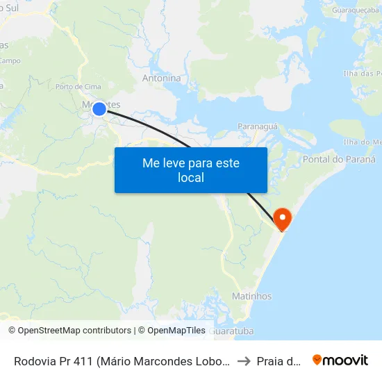 Rodovia Pr 411 (Mário Marcondes Lobo) - Igreja São Benedito to Praia de Leste map