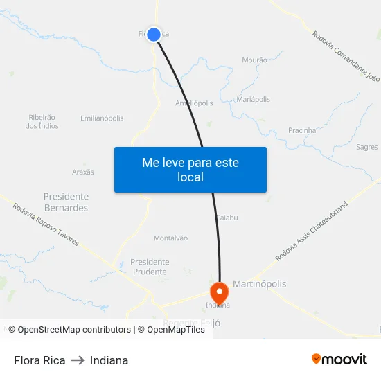 Flora Rica to Indiana map