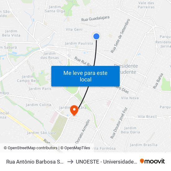Rua Antônio Barbosa Sandoval Filho, 326 to UNOESTE - Universidade do Oeste Paulista map