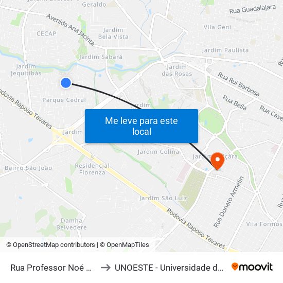 Rua Professor Noé Azevedo, 276 to UNOESTE - Universidade do Oeste Paulista map