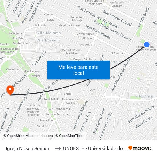 Igreja Nossa Senhora Aparecida to UNOESTE - Universidade do Oeste Paulista map