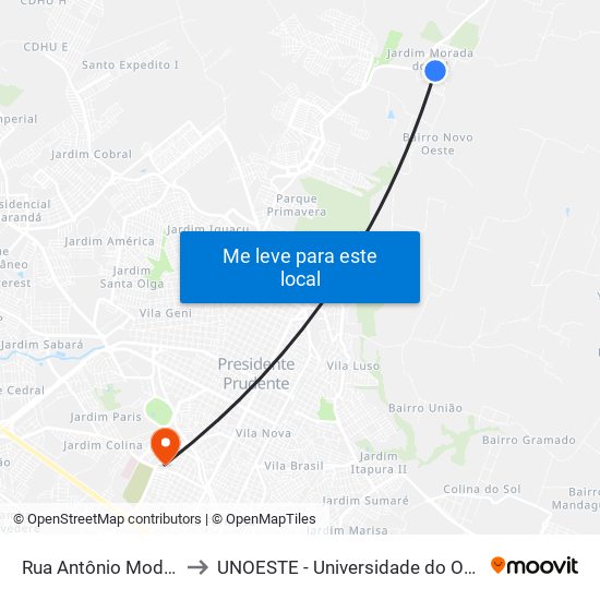 Rua Antônio Modaeli, 428 to UNOESTE - Universidade do Oeste Paulista map