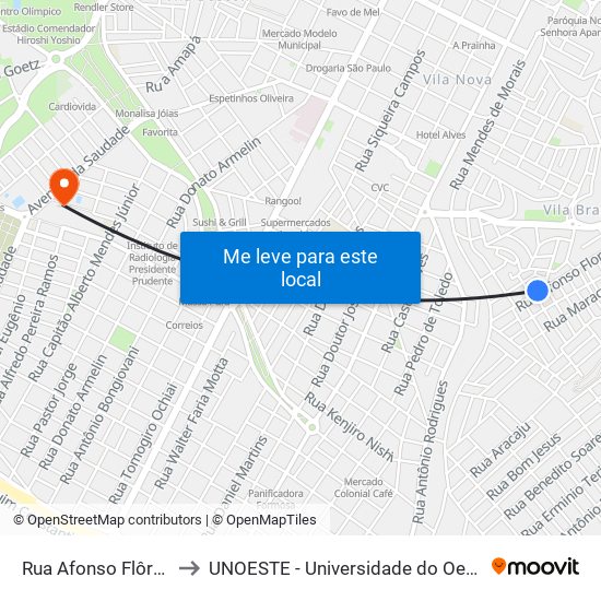 Rua Afonso Flôres, 229 to UNOESTE - Universidade do Oeste Paulista map