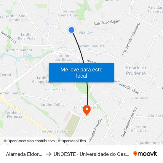 Alameda Eldorado, 2 to UNOESTE - Universidade do Oeste Paulista map