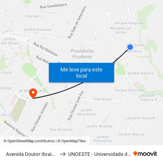 Avenida Doutor Ibraim Nobre, 1225 to UNOESTE - Universidade do Oeste Paulista map