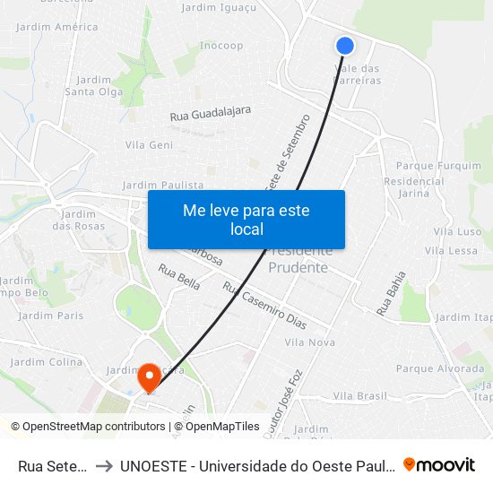 Rua Sete, 2 to UNOESTE - Universidade do Oeste Paulista map