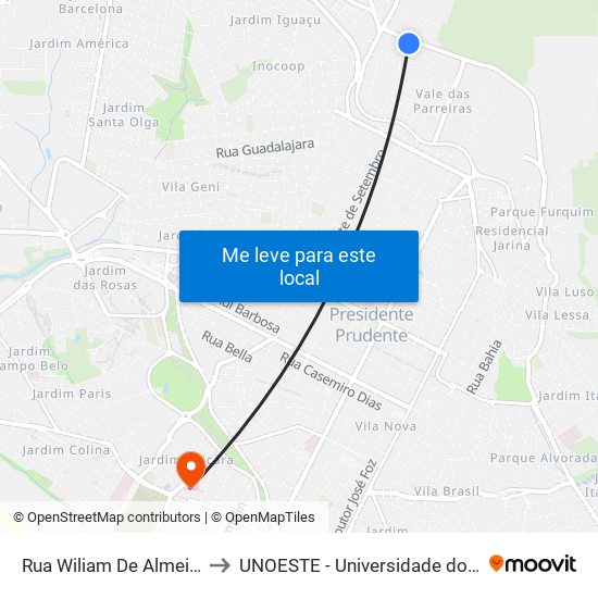 Rua Wiliam De Almeida Lima, 64 to UNOESTE - Universidade do Oeste Paulista map