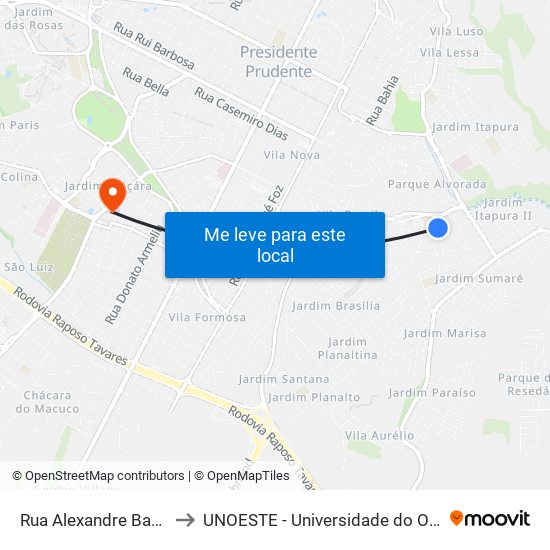 Rua Alexandre Bacarim, 30 to UNOESTE - Universidade do Oeste Paulista map