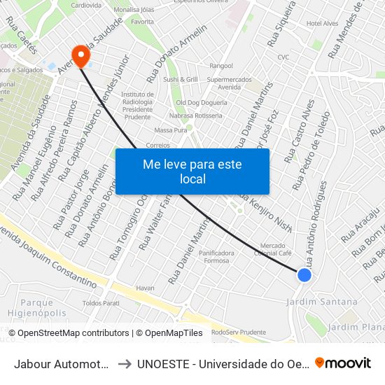 Jabour Automotor (C/B) to UNOESTE - Universidade do Oeste Paulista map