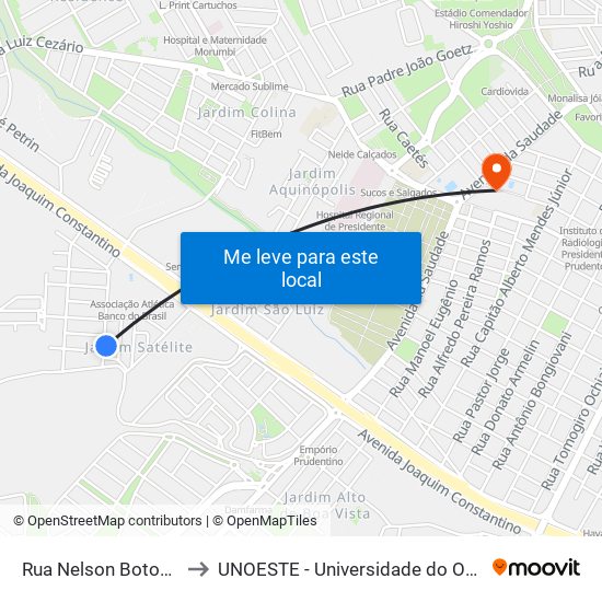 Rua Nelson Botosso, 367 to UNOESTE - Universidade do Oeste Paulista map