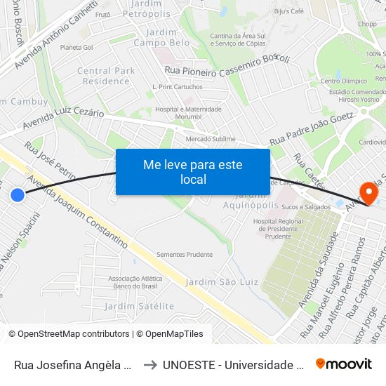 Rua Josefina Angèla De Oliveira, 153 to UNOESTE - Universidade do Oeste Paulista map