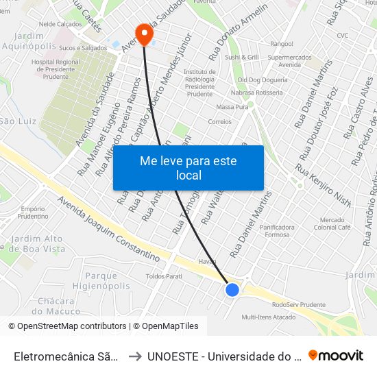 Eletromecânica São Cristóvão to UNOESTE - Universidade do Oeste Paulista map