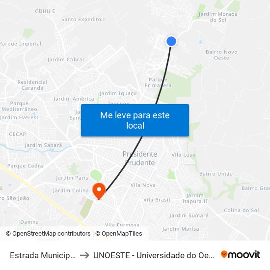 Estrada Municipal, 423 to UNOESTE - Universidade do Oeste Paulista map