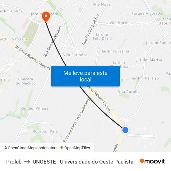 Prolub to UNOESTE - Universidade do Oeste Paulista map