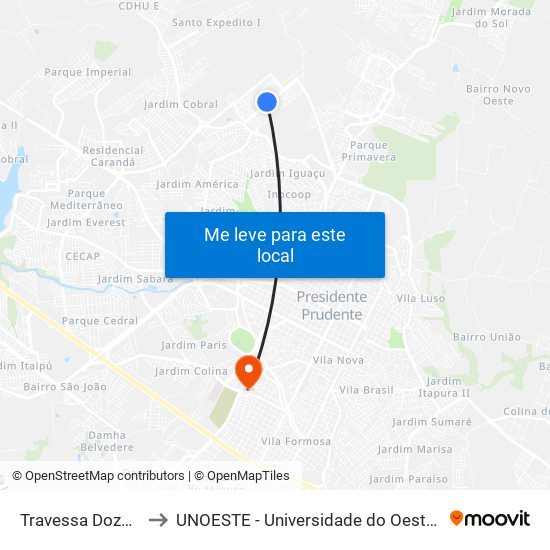 Travessa Doze, 505 to UNOESTE - Universidade do Oeste Paulista map