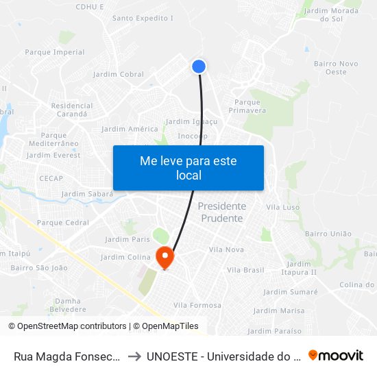 Rua Magda Fonseca Miéle, 35 to UNOESTE - Universidade do Oeste Paulista map