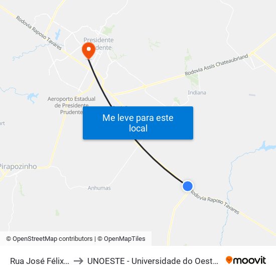 Rua José Félix, 190 to UNOESTE - Universidade do Oeste Paulista map