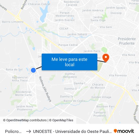 Policromo to UNOESTE - Universidade do Oeste Paulista map