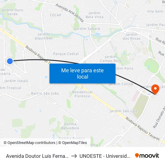 Avenida Doutor Luís Fernando Paes De Barros, 162 to UNOESTE - Universidade do Oeste Paulista map