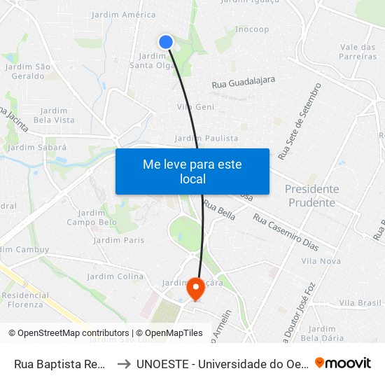 Rua Baptista Regolin, 79 to UNOESTE - Universidade do Oeste Paulista map