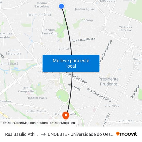 Rua Basílio Athia, 111 to UNOESTE - Universidade do Oeste Paulista map