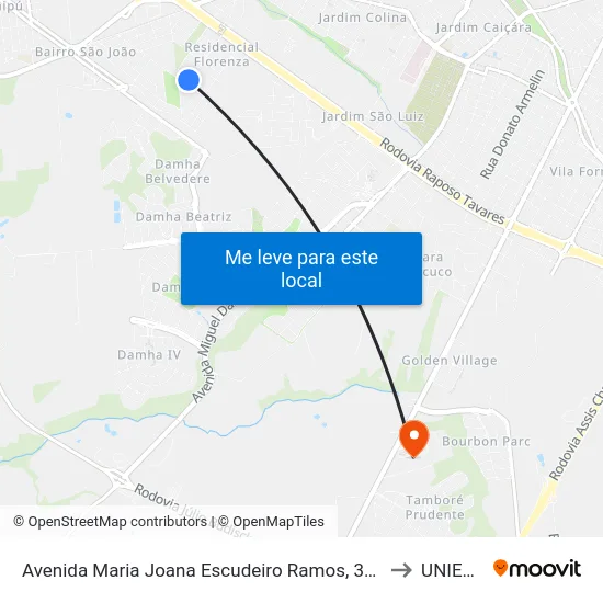 Avenida Maria Joana Escudeiro Ramos, 342 to UNIESP map