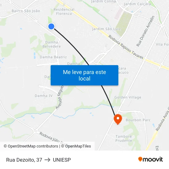 Rua Dezoito, 37 to UNIESP map