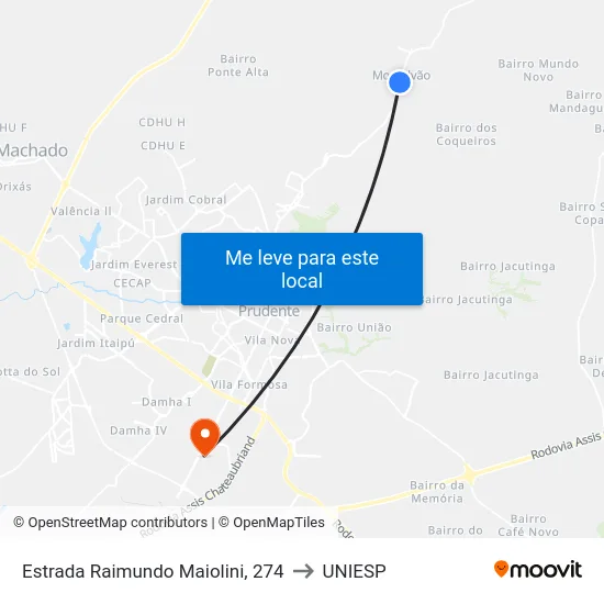 Estrada Raimundo Maiolini, 274 to UNIESP map