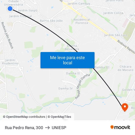 Rua Pedro Rena, 300 to UNIESP map