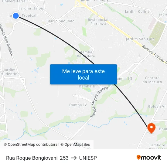 Rua Roque Bongiovani, 253 to UNIESP map