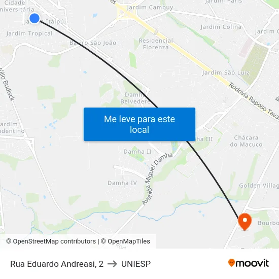 Rua Eduardo Andreasi, 2 to UNIESP map