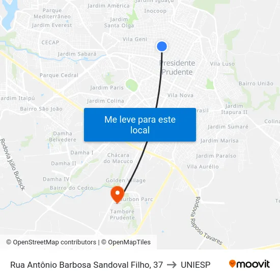 Rua Antônio Barbosa Sandoval Filho, 37 to UNIESP map