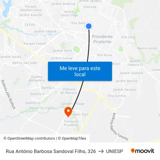 Rua Antônio Barbosa Sandoval Filho, 326 to UNIESP map