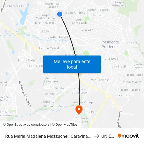 Rua Maria Madalena Mazzucheli Caravina, 707 to UNIESP map