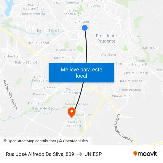 Rua José Alfredo Da Silva, 809 to UNIESP map
