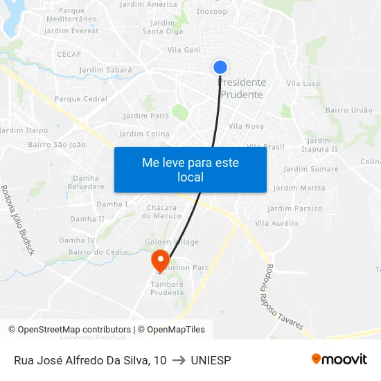 Rua José Alfredo Da Silva, 10 to UNIESP map