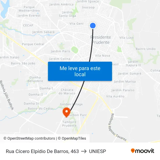 Rua Cícero Elpídio De Barros, 463 to UNIESP map