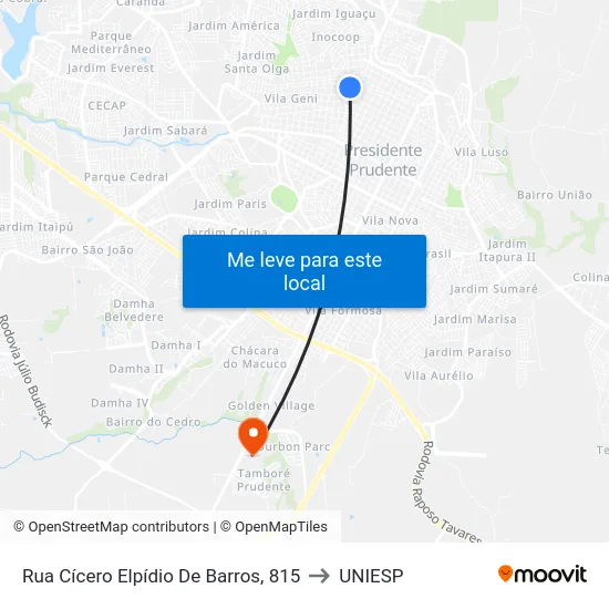 Rua Cícero Elpídio De Barros, 815 to UNIESP map