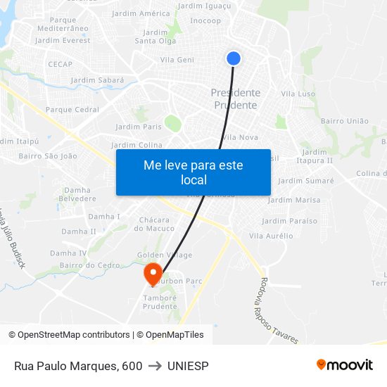 Rua Paulo Marques, 600 to UNIESP map