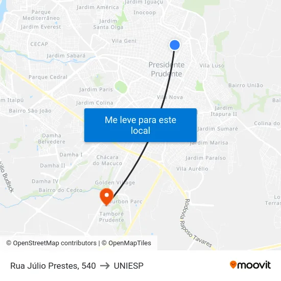 Rua Júlio Prestes, 540 to UNIESP map